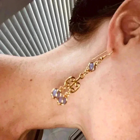 Gold and lavender statement earrings - Picture 3 of 3